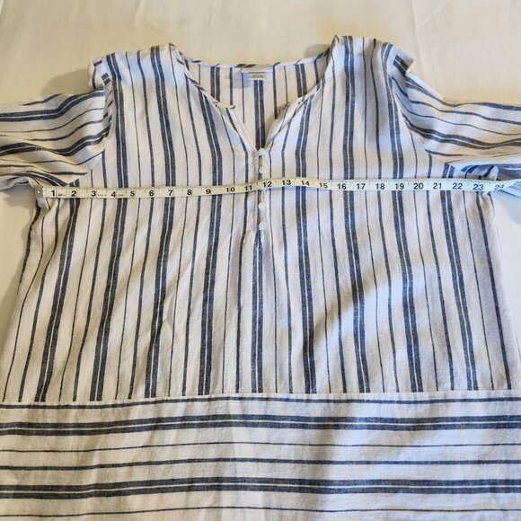 Liz Claiborne Women's Size XL Linen Blend Striped Button Split Sleeves Tunic Top - Picture 11 of 14